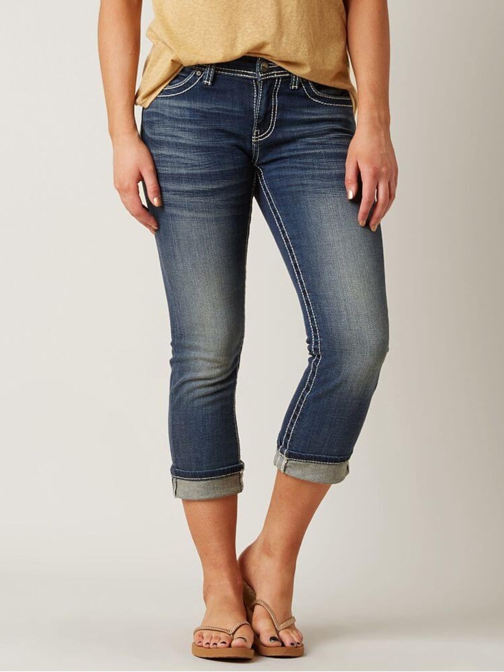 💙 BKE Harper Capri Jeans Women’s Size 29 Medium Wash Contrast Stitch Denim